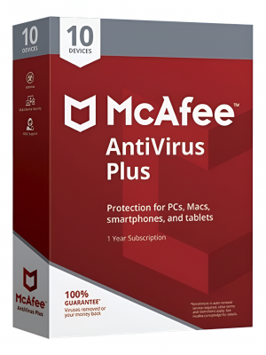 McAfee Antivirus Plus 10 Devices 1 Year Windows 10 and 11